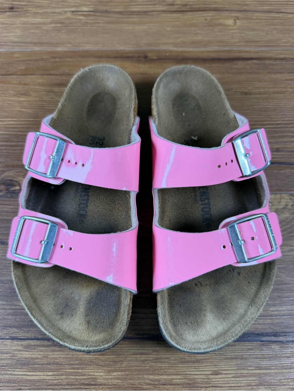 Birkenstock‎ Arizona Pink Patent Leather Slides Sandals Size 1Y (32) Shoes